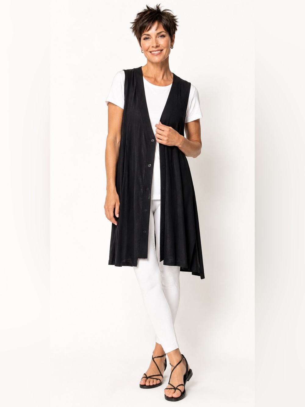 SYMPLI Grand Jersey Knit Button Front Sleeveless Long Line Vest Sz OG (22)